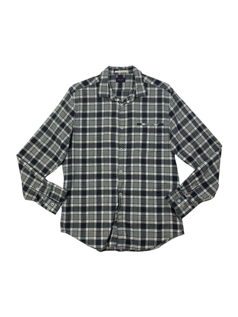 Good Man Shirt Men Medium Charcoal White Western Long Sleeve Checkered Button Up
